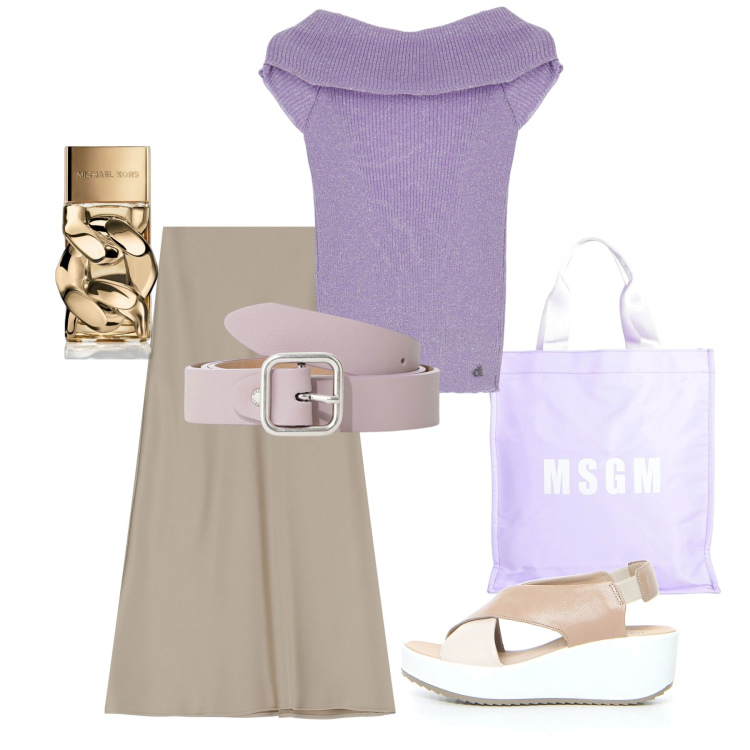 Outfit donna - Giugno. Stile Bon Ton per Ufficio. Abbinamento con borse a mano, profumi, gonne lunghe, pullovers, cinture, sandali.