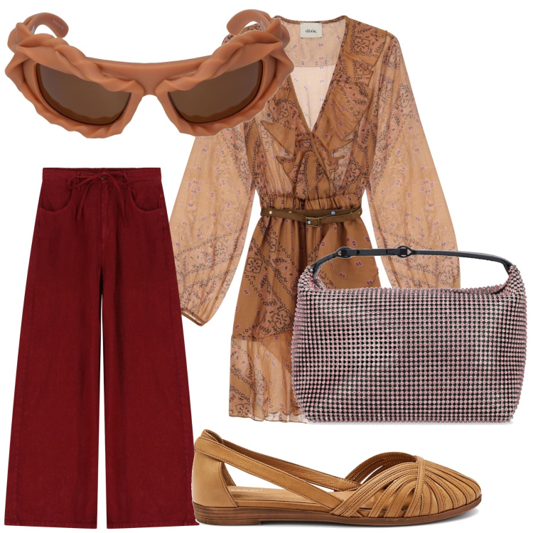 Outfit donna - Ufficio glamour con tunica fresca. Stile Urban per Ufficio. Abbinamento con pantaloni, vestiti corti, occhiali da sole, borse a mano, ballerine.