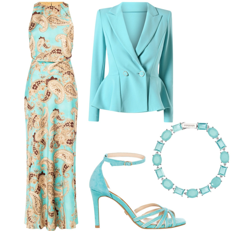 Outfit donna - Maxi dress per la cerimonia. Stile Chic per Cerimonia. Abbinamento con vestiti lunghi, sandali col tacco, blazer, braccialetti.