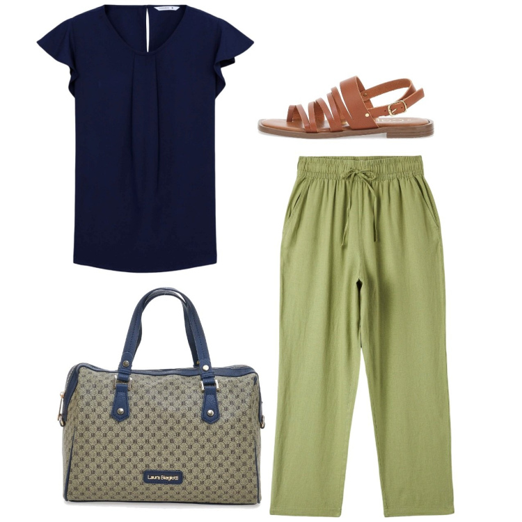 Outfit donna - Daily. Stile Bon Ton per Tutti i giorni. Abbinamento con pantaloni, bluse, sandali, borse a spalla.