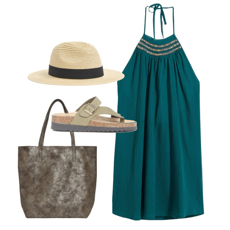 Outfit donna - Verde profondo. Stile Romantica per Tutti i giorni. Abbinamento con vestiti, cappelli, borse tote, ciabatte.