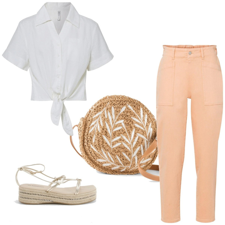 Outfit femme - Casual #6580. Style Casual pour Tous les jours. Assortir avec pantalon , tuniques, sacs en bandoulière, sandales.