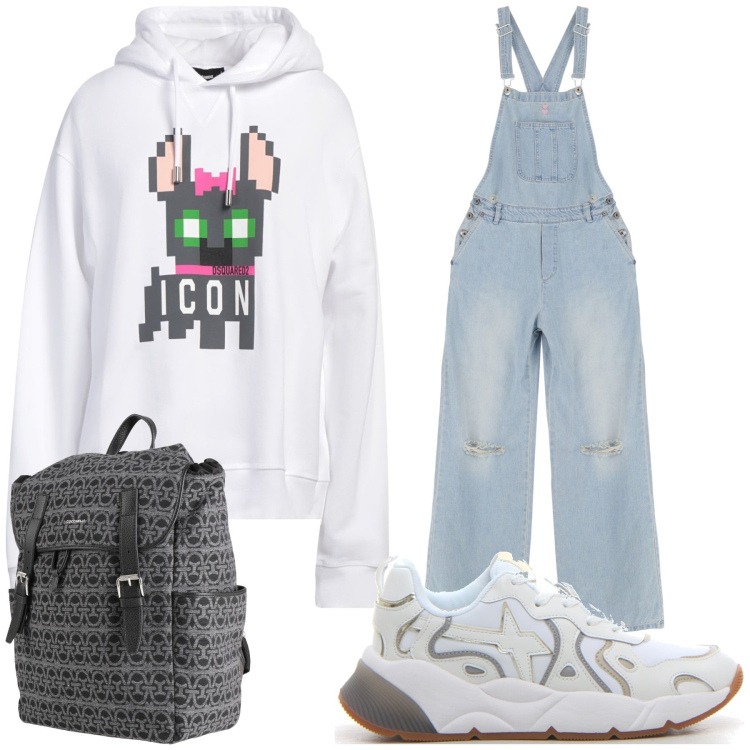 Outfit donna - Always an icon. Stile Casual chic per Tutti i giorni. Abbinamento con zaini, felpe con cappuccio, salopette, sneakers.