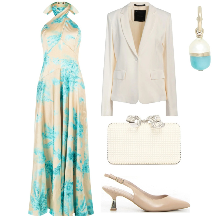 Outfit donna - Maxi Summer dress. per Cerimonia. Abbinamento con blazer, orecchini, vestiti lunghi, décolleté, pochette.