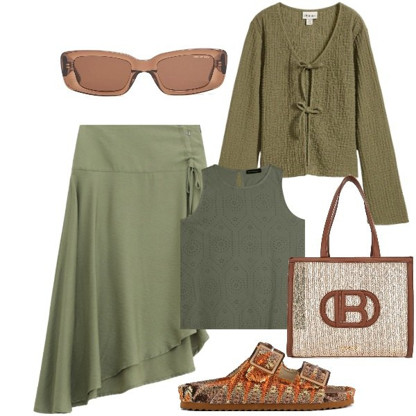Outfit donna - Total look #2179953. Stile Etnico per Tutti i giorni. Abbinamento con bluse, gonne, canottiere, sandali, borse a spalla, occhiali da sole.