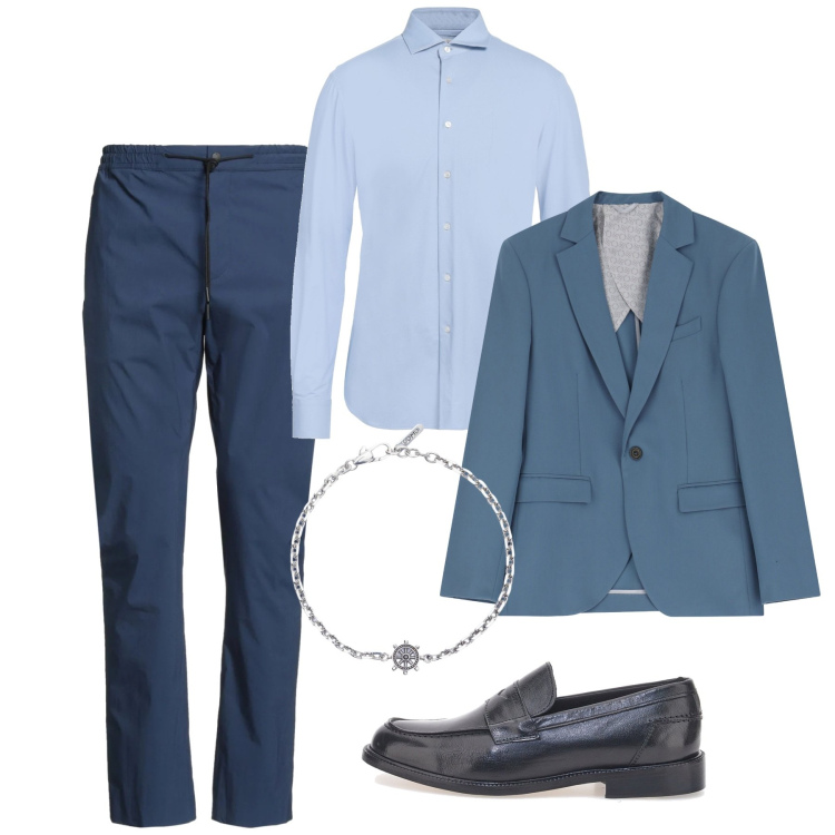 Outfit uomo - Cena sul mare. Stile Business/Elegante per Serata speciale. Abbinamento con camicie, pantaloni, braccialetti, giacche, scarpe stringate.