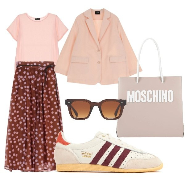 Outfit donna - DASY. Stile Urban per Tutti i giorni. Abbinamento con borse a mano, gonne lunghe, t-shirt, blazer, sneakers, occhiali da sole.