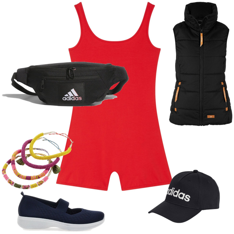 Outfit donna - Sul motoscafo. Stile Casual chic per Mare. Abbinamento con piumini, braccialetti, tuta corta, ballerine, cappelli, marsupi.
