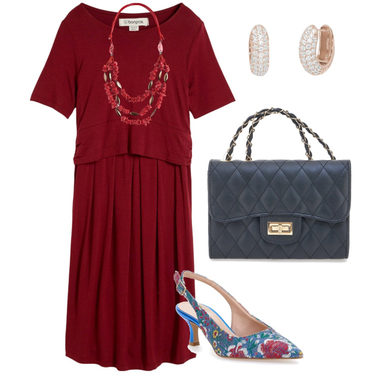 Outfit donna - Orecchini importanti. per Serata fuori. Abbinamento con vestiti midi/longuette, orecchini, collane, borse a tracolla, décolleté.
