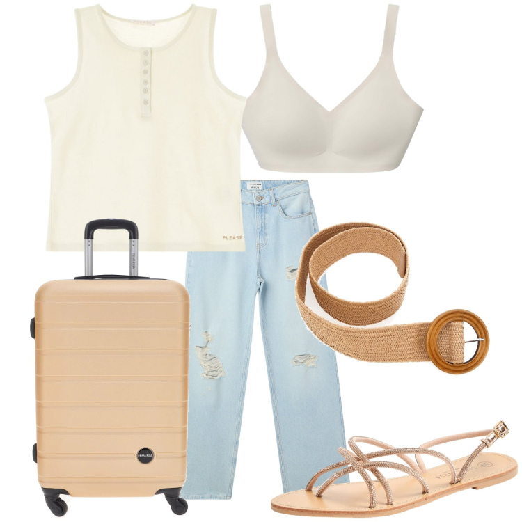 Outfit donna - Total look #2180131. Stile Casual per Tutti i giorni. Abbinamento con jeans strappati, reggiseni, sandali, canottiere, valigie, cinture.