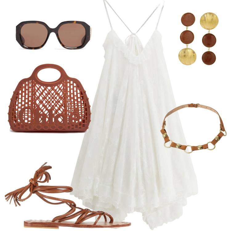 Outfit donna - It\'s time to go boho. Stile Boho per Mare. Abbinamento con infradito, vestiti corti, cinture, orecchini, occhiali da sole, borse a mano.