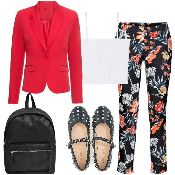 Outfit donna - Maturità non ti temo. Stile Mannish per Scuola/Università. Abbinamento con blazer, pantaloni, canottiere, zaini, ballerine.