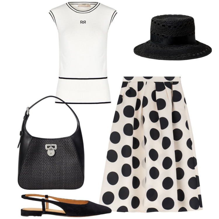 Outfit donna - Vacanze Romane. Stile Vintage retrò per Serata fuori. look ideale per Tall. Abbinamento con gonne longuette, top, ballerine, borse a tracolla, cappelli.