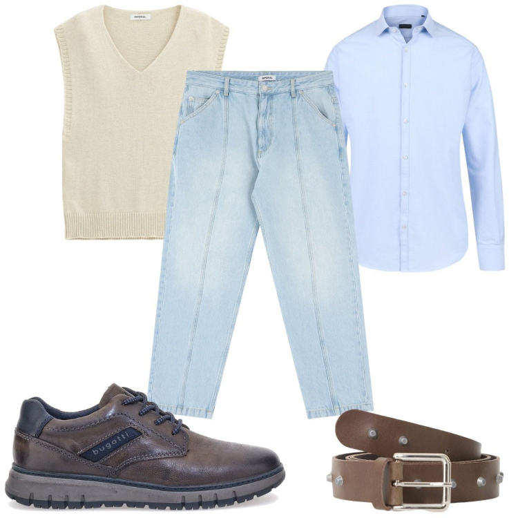 Outfit uomo - Total look #2180245. Stile Trendy per Tutti i giorni. Abbinamento con jeans, cinture, maglieria, scarpe stringate, camicie.