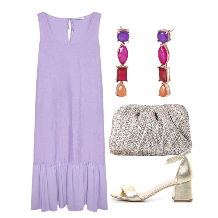 Outfit donna - Maxi dress, maxi libertà - Focus Donna C. Stile Bon Ton per Cerimonia. Abbinamento con orecchini, clutch, vestiti lunghi, sandali col tacco.