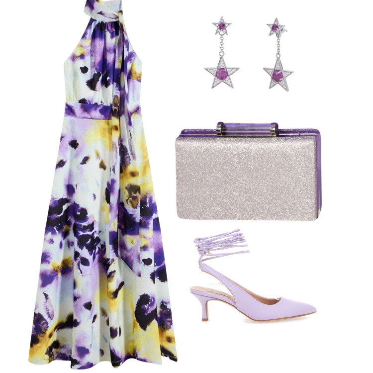 Outfit donna - Cerimonia in giardino. per Cerimonia. Abbinamento con vestiti lunghi, orecchini, pochette, décolleté.