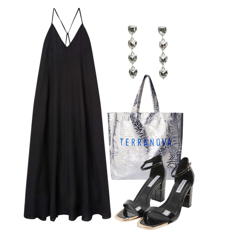 Outfit donna - Maxi dress, maxi libertà - Focus Donna C. Stile Chic per Serata fuori. Abbinamento con sabot, borse tote, vestiti lunghi, orecchini.