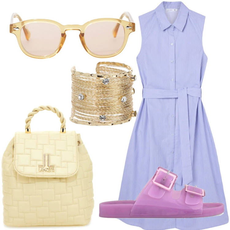 Outfit donna - Total look #2180296. Stile Casual per Tutti i giorni. look ideale per Tall. Abbinamento con vestiti chemisier, occhiali da sole, braccialetti, sandali, zaini.