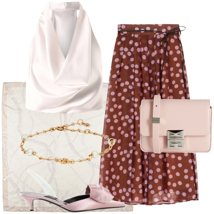Outfit donna - Festa di famiglia. Stile Chic per Cerimonia. Abbinamento con décolleté, braccialetti, sciarpe, borse a tracolla, gonne lunghe, top.