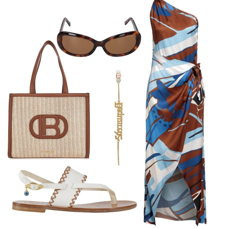 Outfit donna - Total look #2180323. Stile Etnico per Tutti i giorni. Abbinamento con vestiti lunghi, infradito, orecchini, borse a spalla, occhiali da sole.