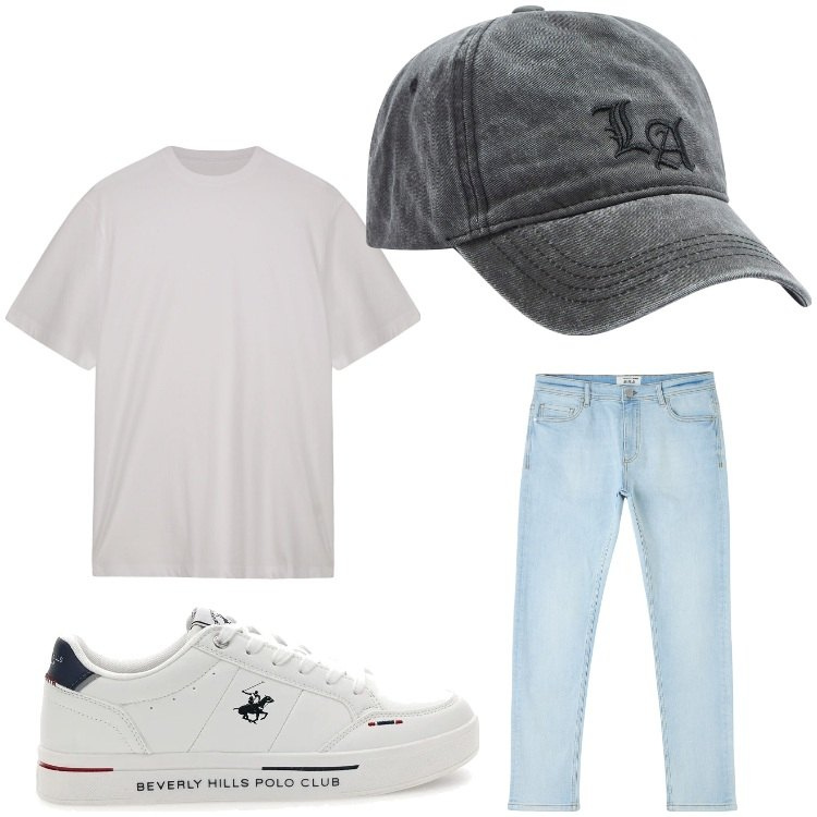 Outfit uomo - Casual. Stile Casual per Tutti i giorni. Abbinamento con jeans skinny, cappelli, t-shirt, sneakers.