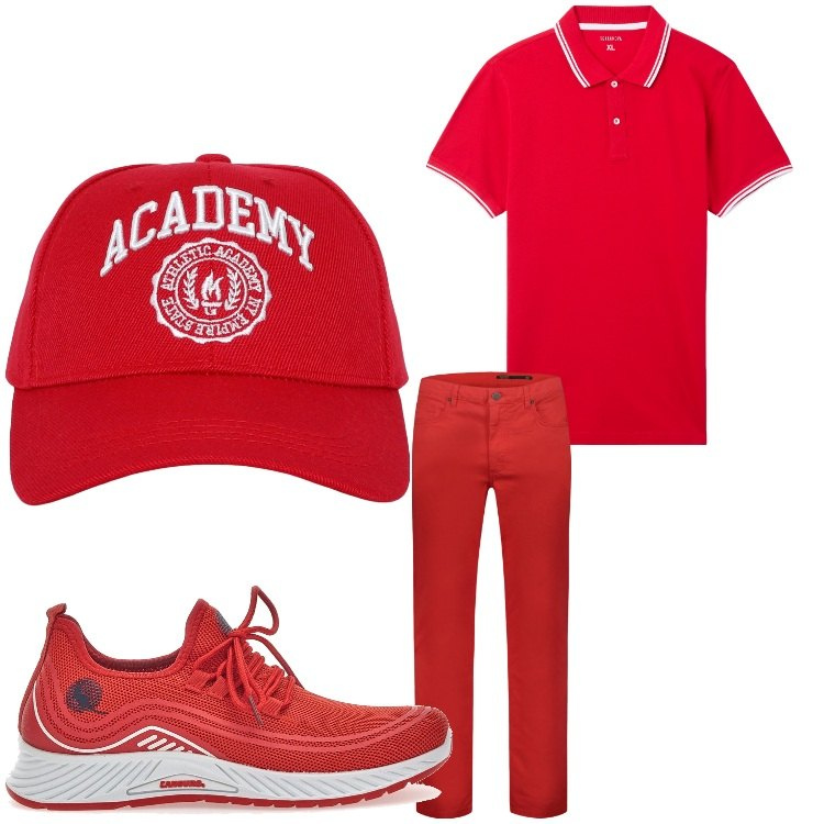 Outfit uomo - Academy. Stile Casual per Tutti i giorni. Abbinamento con cappelli, polo, pantaloni, sneakers.