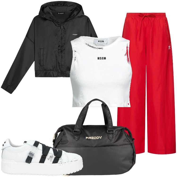 Outfit donna - La felpa corta effetto seta. Stile Sporty chic per Sport. Abbinamento con top, sneakers, borse sportive, felpe con cappuccio, pantaloni.