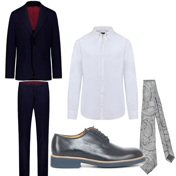 Outfit uomo - Elegante. Stile Business/Elegante per Cerimonia. Abbinamento con cravatte, camicie, abiti, scarpe stringate.