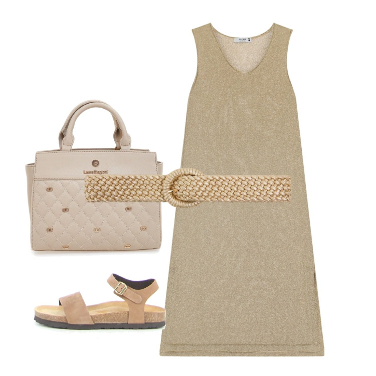 Outfit donna - Minimal. Stile Minimal per Tutti i giorni. Abbinamento con cinture, vestiti midi/longuette, sandali, borse a mano.
