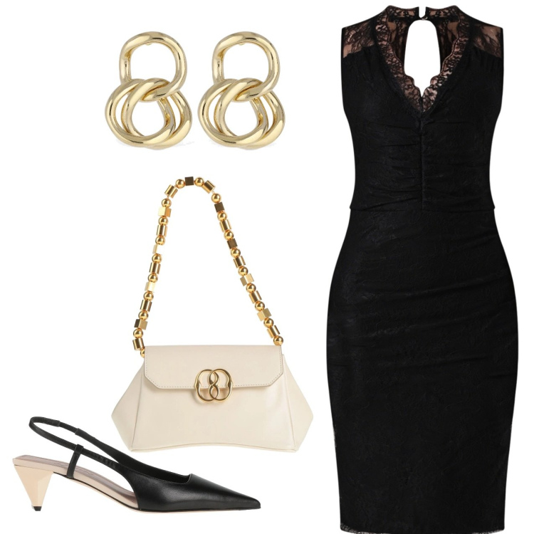 Outfit donna - Serata. Stile Chic per Serata fuori. Abbinamento con décolleté, borse a mano, vestiti a tubino, orecchini.