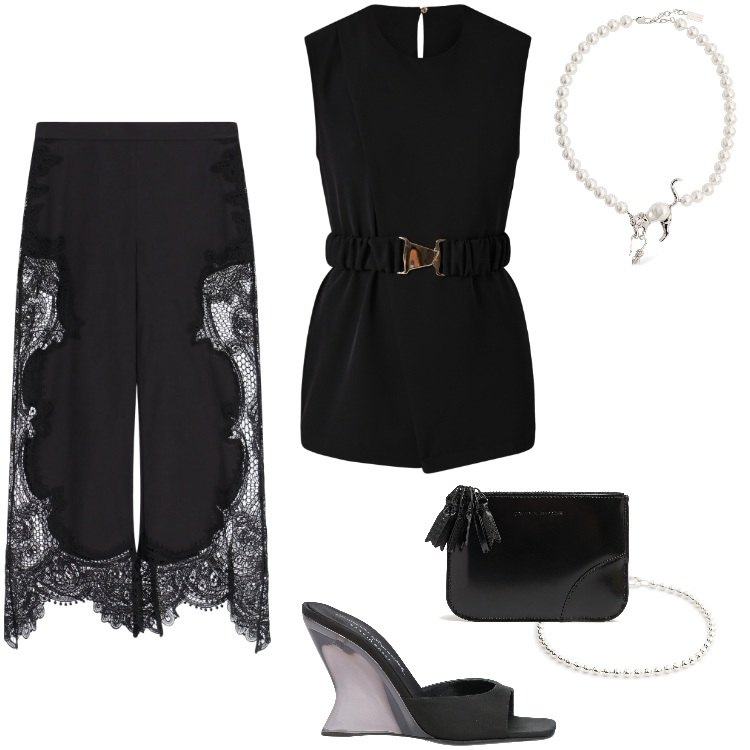 Outfit donna - Total look #2180457. Stile Boho per Serata fuori. Abbinamento con sandali in pelle, bluse, pantaloni a palazzo, braccialetti, collane, portafogli.