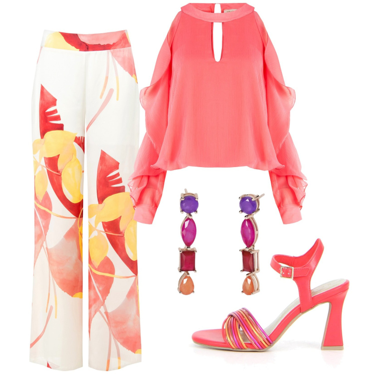 Outfit donna - Total look #2180466. Stile Chic per Cerimonia. Abbinamento con orecchini, bluse, pantaloni, sandali col tacco.