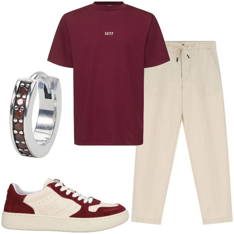 Outfit uomo - Total look #2180486. Stile Urban per Tutti i giorni. Abbinamento con sneakers, orecchini, pantaloni chino, t-shirt.