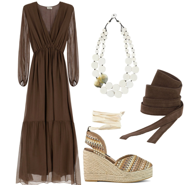 Outfit donna - Bohémien. Stile Boho per Tutti i giorni. Abbinamento con cinture, vestiti lunghi, zeppe, ciondoli.