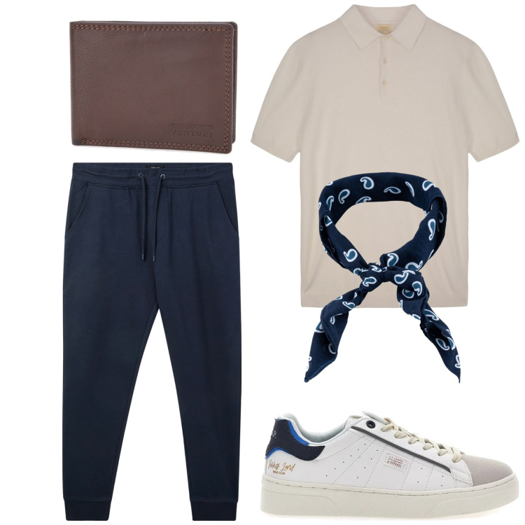 Outfit uomo - Total look #2180511. Stile Casual per Tutti i giorni. Abbinamento con pantaloni, portafogli, sciarpe e foulard, sneakers, polo.