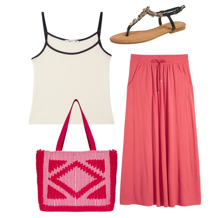 Outfit donna - Profili neri. Stile Bon Ton per Tutti i giorni. Abbinamento con gonne, top, sandali gioiello, borse a mano.