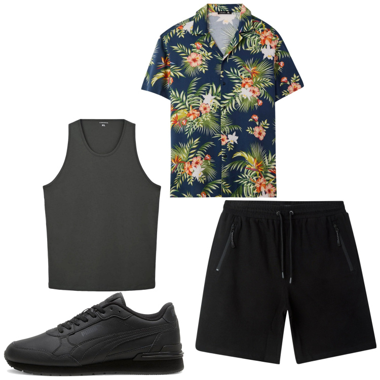 Outfit uomo - Caraibi. Stile Casual per Tutti i giorni. Abbinamento con camicie a manica corta, canottiere, bermuda, sneakers.