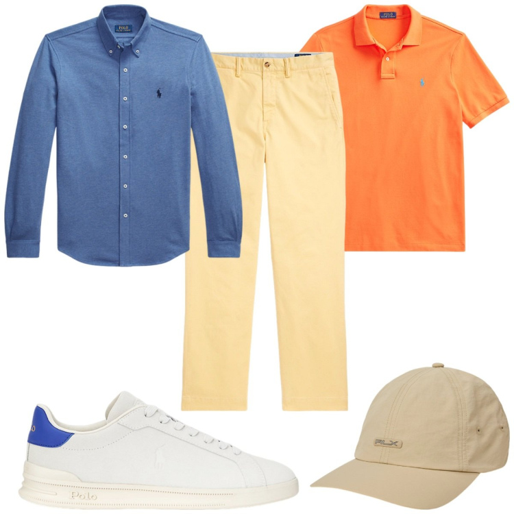Outfit uomo - Total look #2180666. Stile Trendy per Tutti i giorni. Abbinamento con polo, camicie, sneakers, cappelli, pantaloni.