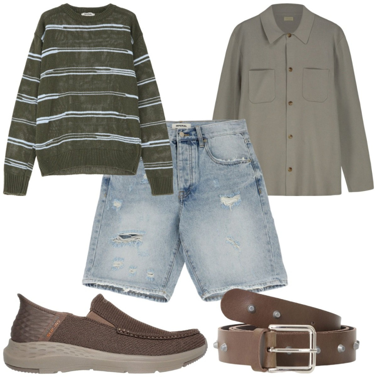 Outfit uomo - Total look #2180678. Stile Trendy per Tutti i giorni. Abbinamento con pullovers, cinture, bermuda, cardigans, sneakers.