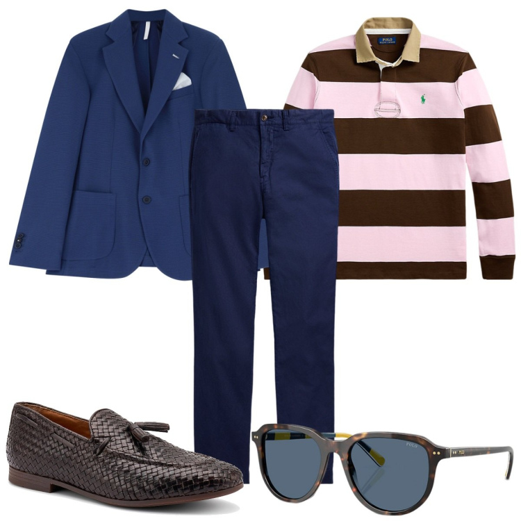 Outfit uomo - Total look #2180686. Stile Trendy per Ufficio. Abbinamento con giacche, pantaloni, occhiali da sole, maglieria, scarpe stringate.