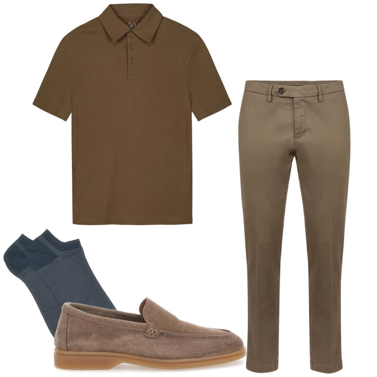 Outfit uomo - In ufficio. Stile Urban per Ufficio. Abbinamento con scarpe stringate, pantaloni chino, polo, calzini.