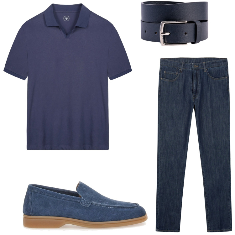 Outfit uomo - In città. Stile Urban per Tutti i giorni. Abbinamento con cinture, scarpe stringate, jeans, polo.