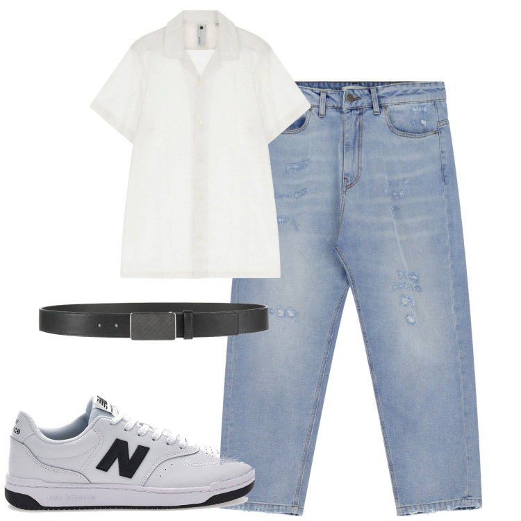 Outfit uomo - Giugno. Stile Casual per Tutti i giorni. Abbinamento con cinture, jeans, camicie a manica corta, sneakers.