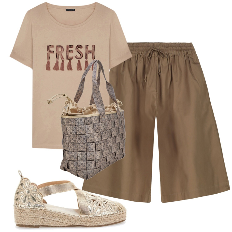 Outfit donna - City. Stile Urban per Tutti i giorni. Abbinamento con bermuda, t-shirt, espadrillas, borse a spalla.
