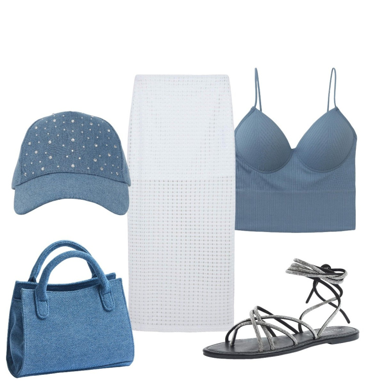 Outfit donna - Vibrazioni d’estate con Terranova. Stile Glamour per Tutti i giorni. Abbinamento con gonne lunghe, cappelli, sandali alla schiava, borse a tracolla, top.