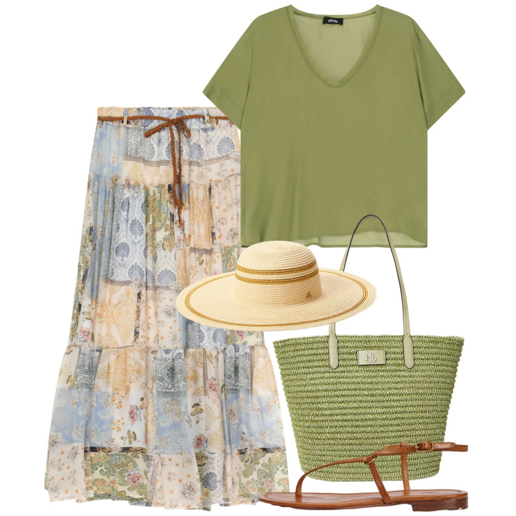 Outfit donna - Gonna lunghe e sandali - @nike75. Stile Romantica per Tutti i giorni. Abbinamento con gonne lunghe, t-shirt, cappelli, sandali in pelle, borse tote.