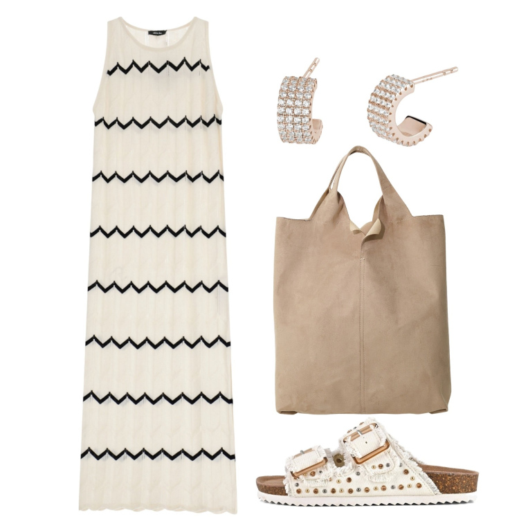 Outfit donna - Maxi Summer Dress - Lungo, fluido e pien. Stile Bon Ton per Tutti i giorni. Abbinamento con orecchini, vestiti lunghi, shopping bag, sandali.