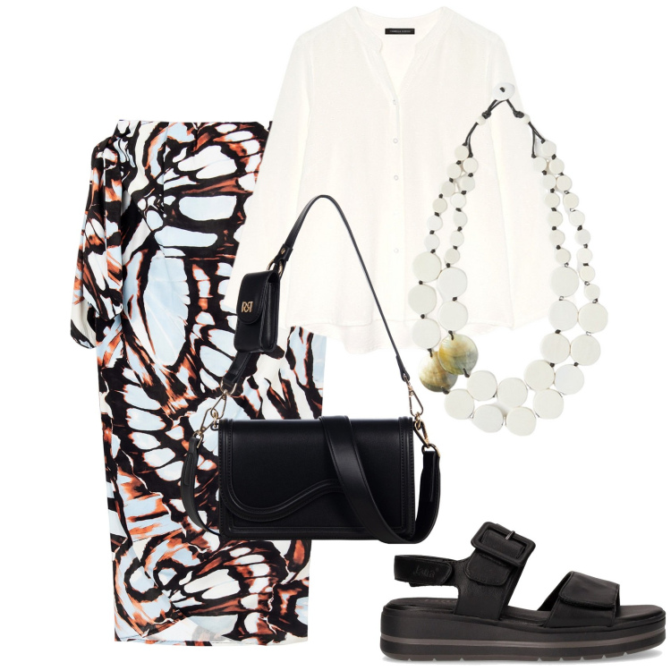 Outfit donna - Coordinati leggeri e chic. Stile Casual chic per Tutti i giorni. Abbinamento con gonne longuette, pochette, camicie, ciondoli, sandali.