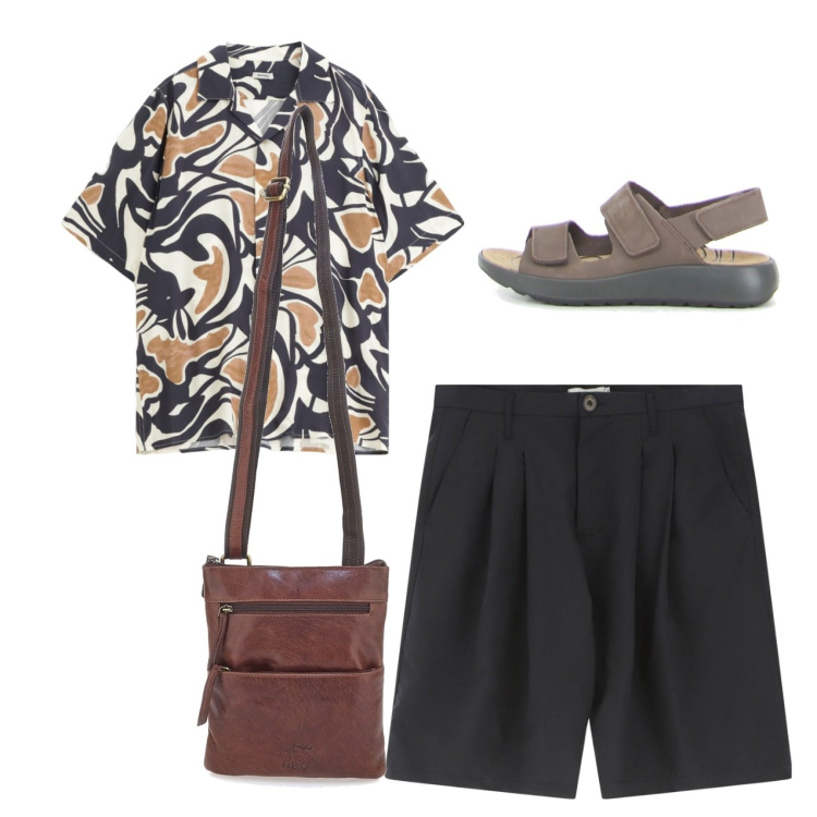 Outfit uomo - Rigorosamente. Stile Casual per Tutti i giorni. Abbinamento con bermuda, camicie a manica corta, portafogli, sandali.