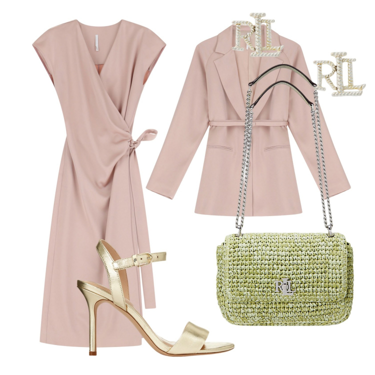 Outfit donna - Battesimo di mia nipote. Stile Chic per Cerimonia. Abbinamento con blazer, vestiti midi/longuette, sandali in pelle, orecchini, borse a spalla.